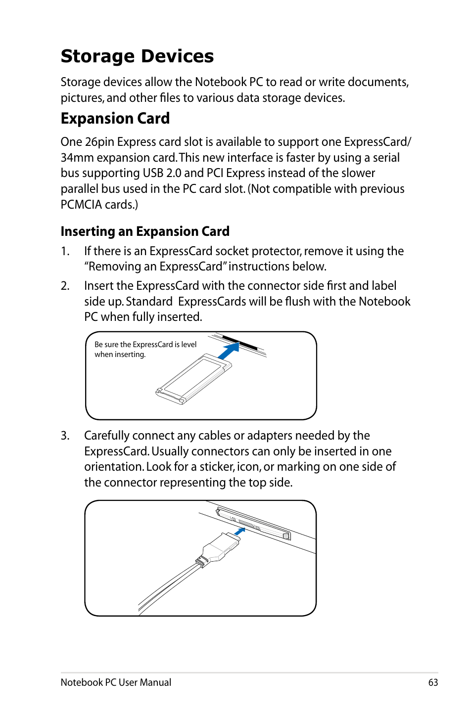 Storage devices, Expansion card | Asus B53J User Manual | Page 63 / 126