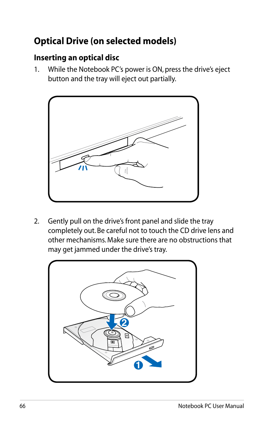 Optical drive (on selected models) | Asus B53J User Manual | Page 66 / 126