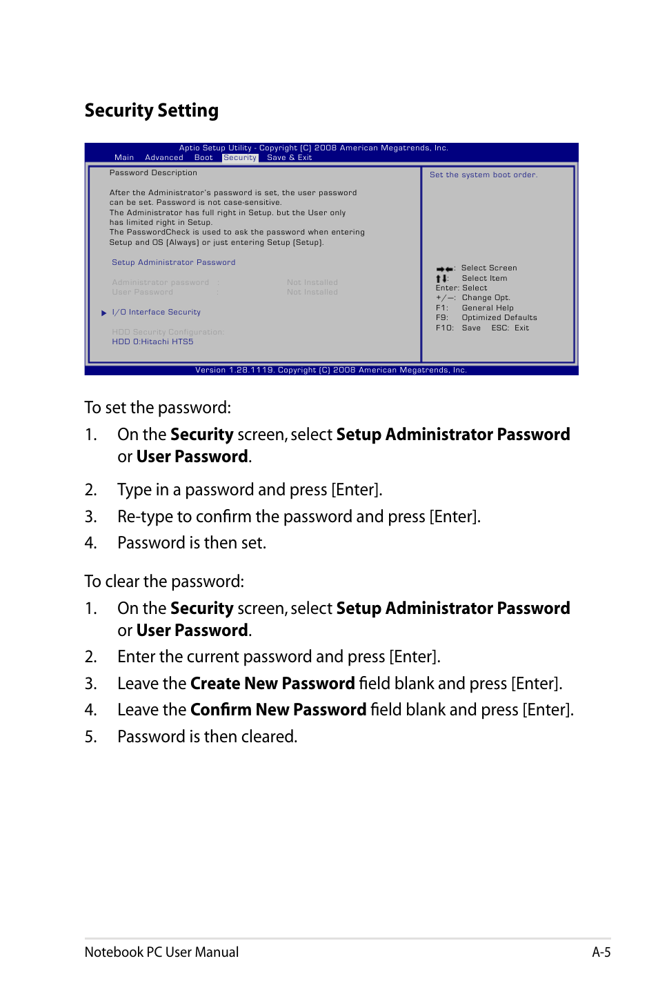 Security setting | Asus B53J User Manual | Page 91 / 126