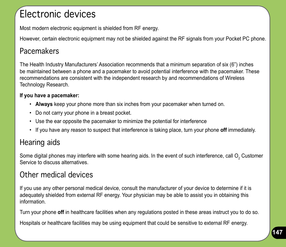 Electronic devices, Pacemakers, Hearing aids | Other medical devices | Asus P735 User Manual | Page 147 / 150