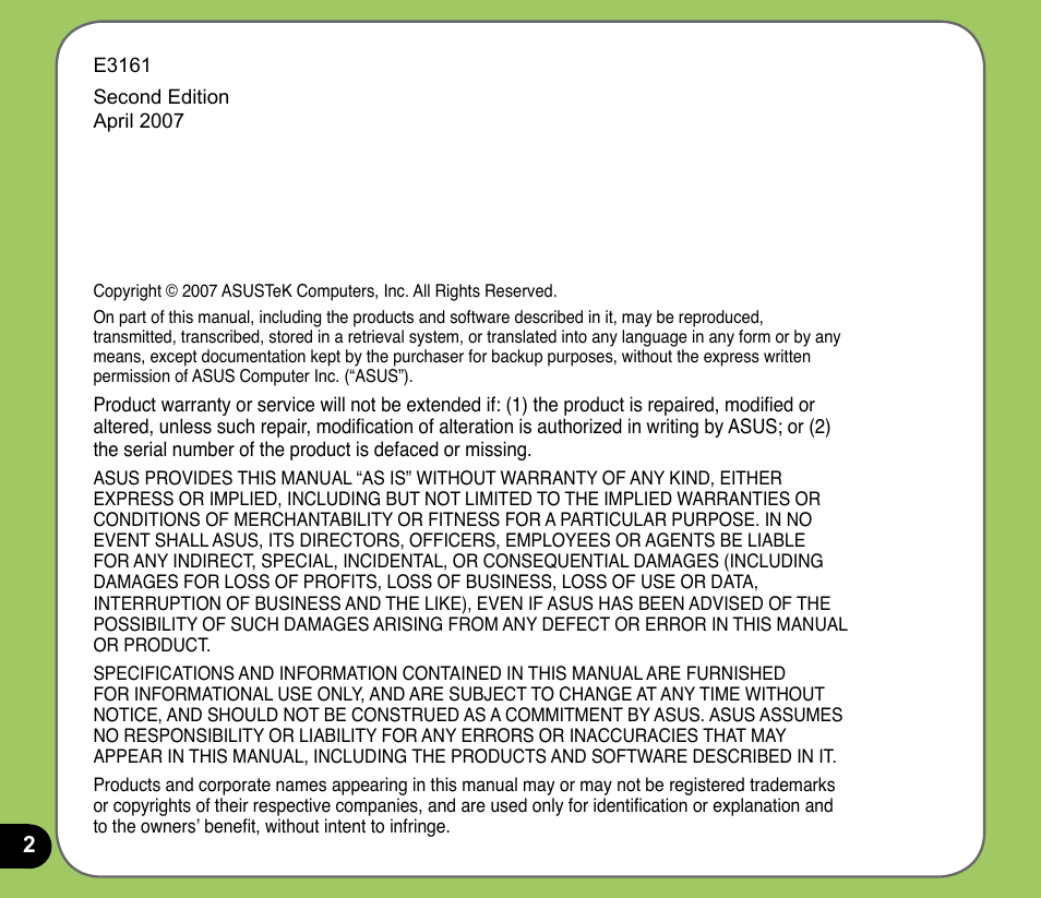 Asus P735 User Manual | Page 2 / 150