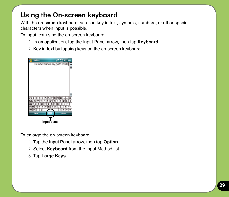 Using the on-screen keyboard | Asus P735 User Manual | Page 29 / 150