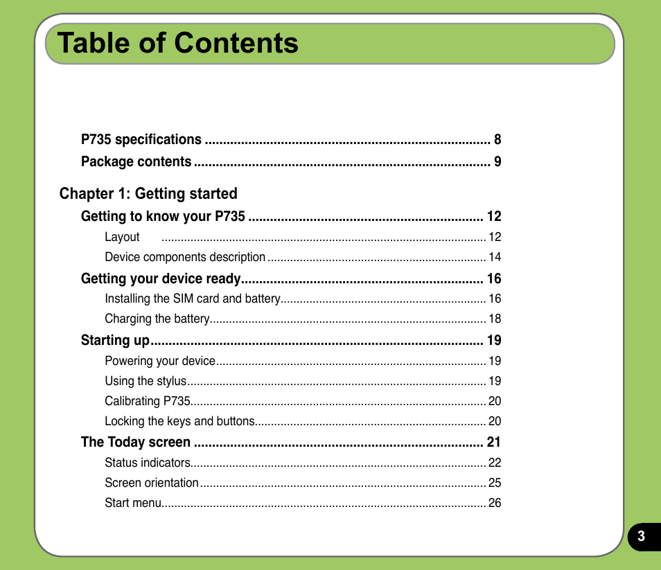 Asus P735 User Manual | Page 3 / 150