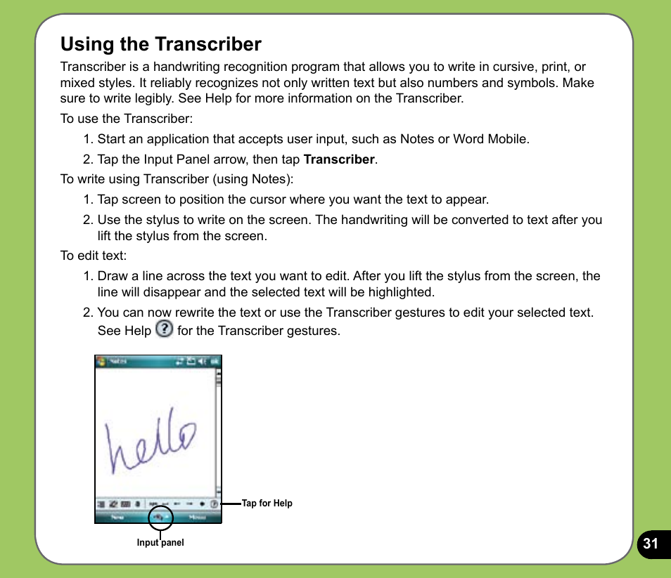 Using the transcriber | Asus P735 User Manual | Page 31 / 150