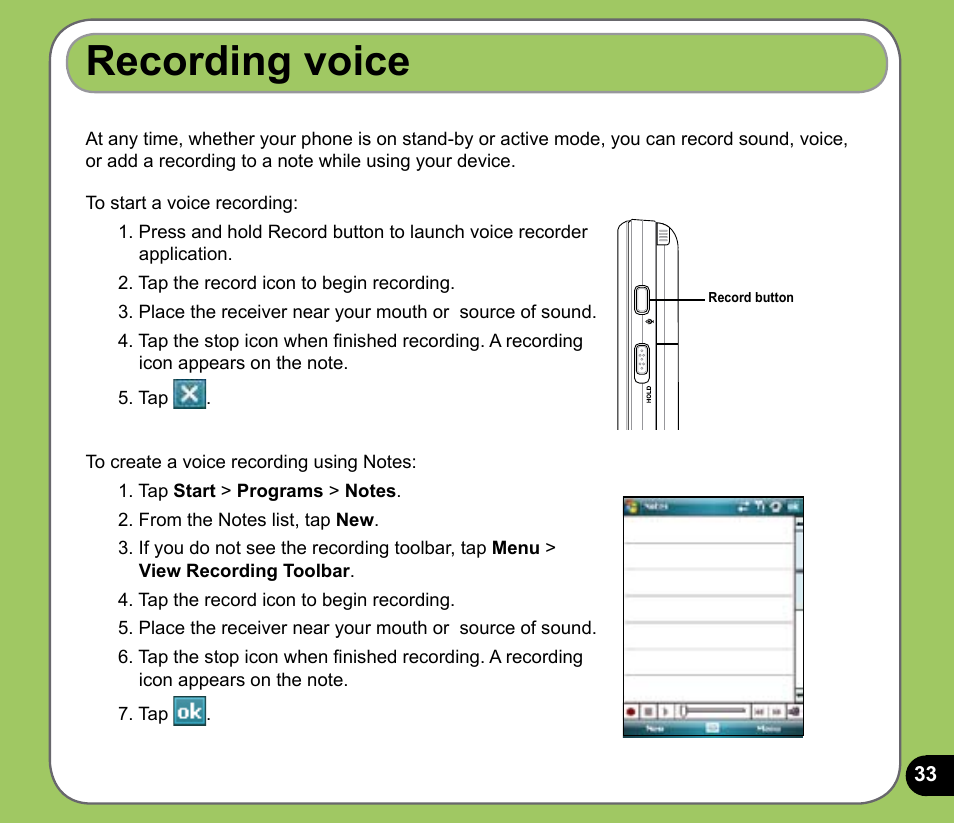 Recording voice | Asus P735 User Manual | Page 33 / 150