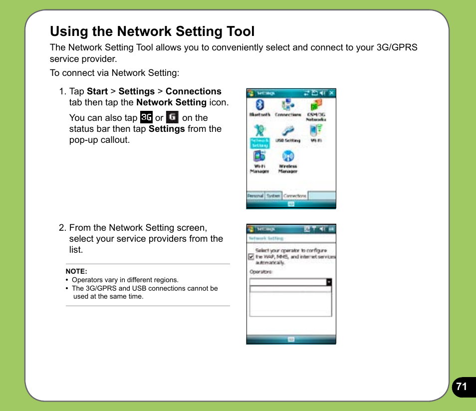 Using the network setting tool | Asus P735 User Manual | Page 71 / 150