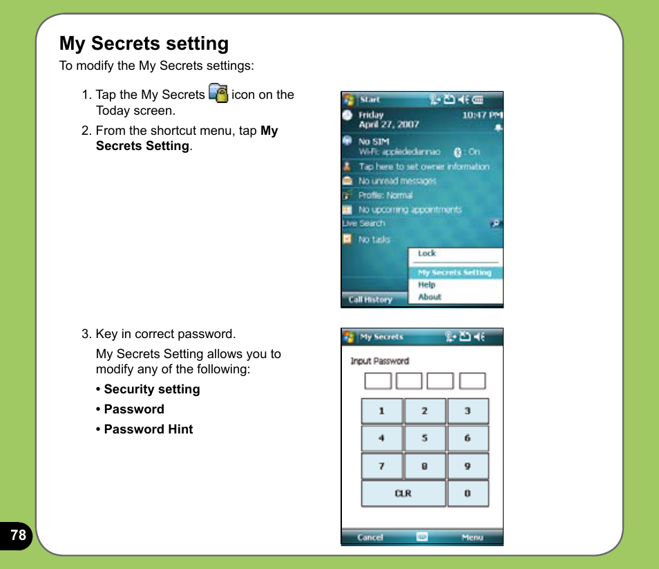 My secrets setting | Asus P735 User Manual | Page 78 / 150