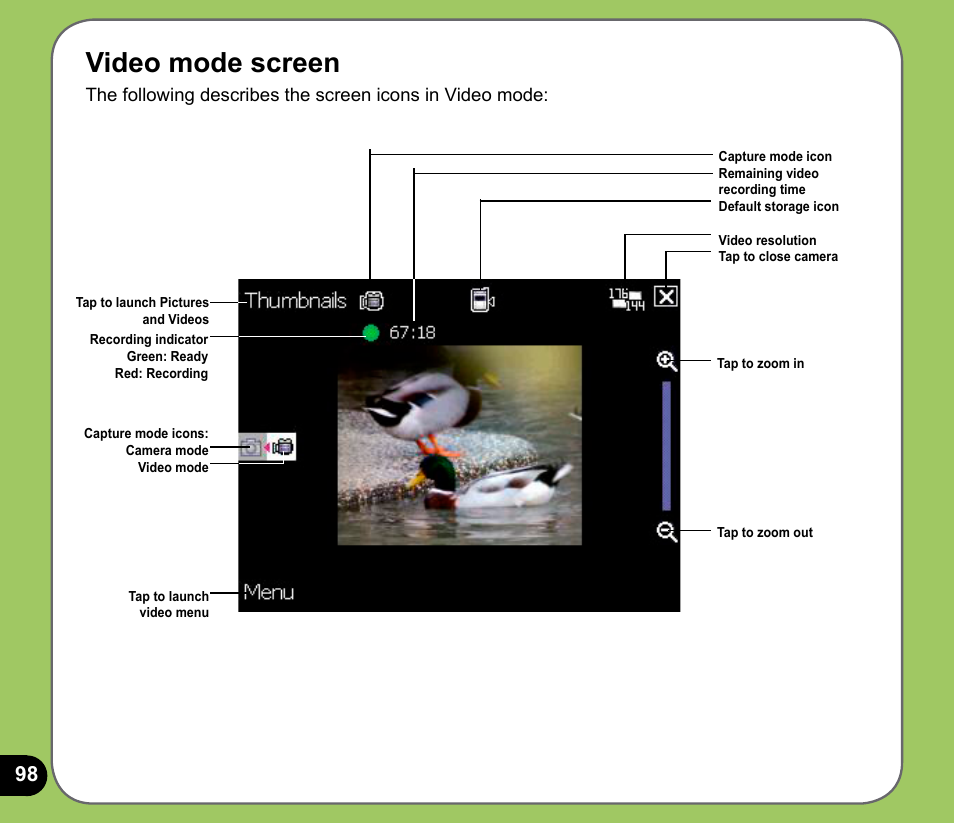 Video mode screen | Asus P735 User Manual | Page 98 / 150