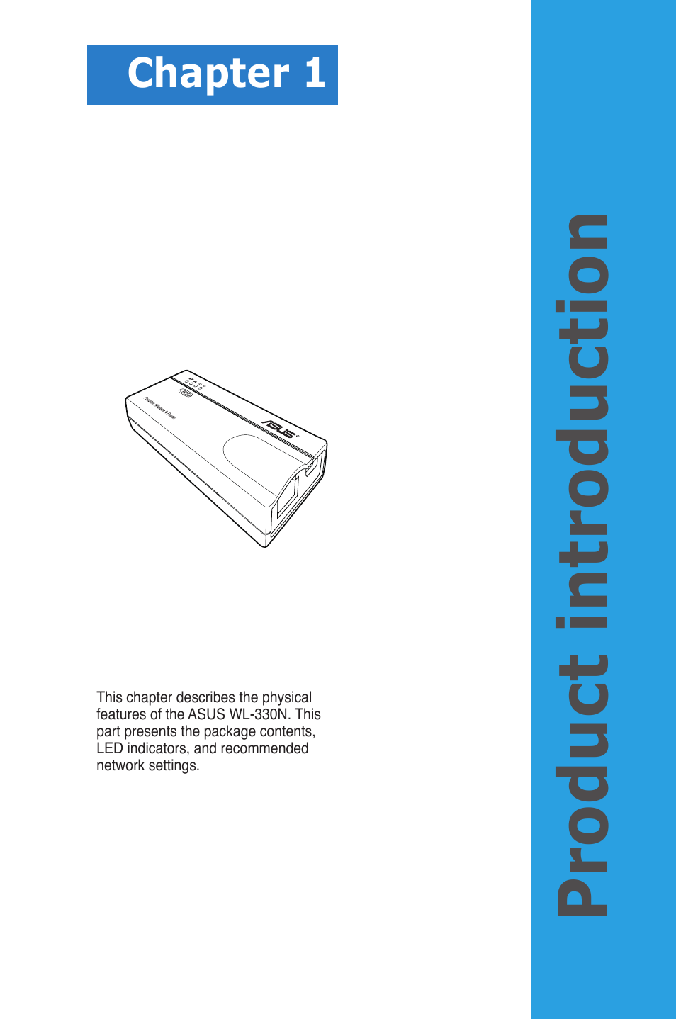 Product introduction, Chapter 1 | Asus WL-330N User Manual | Page 11 / 68