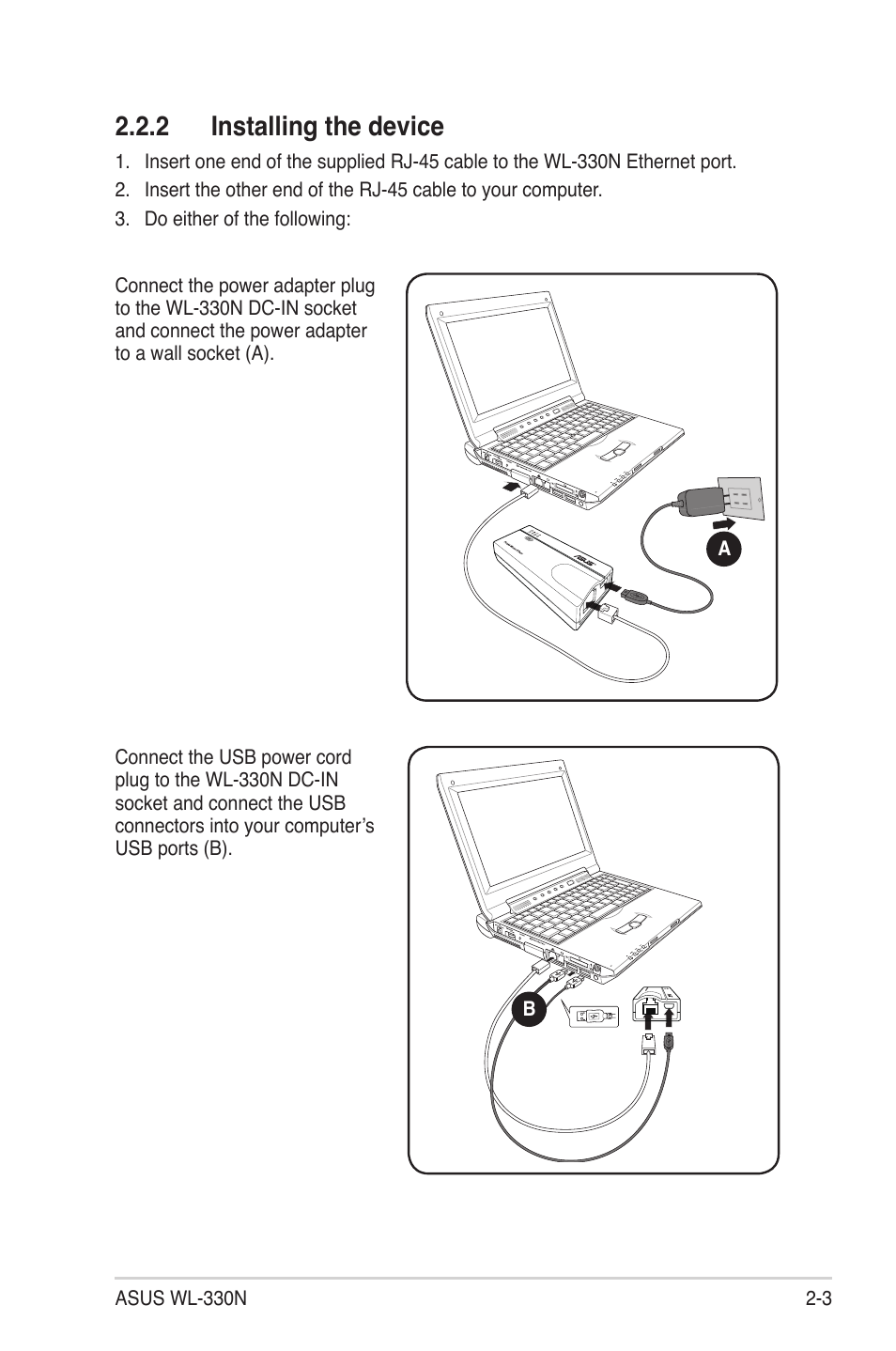 2 installing the device | Asus WL-330N User Manual | Page 19 / 68