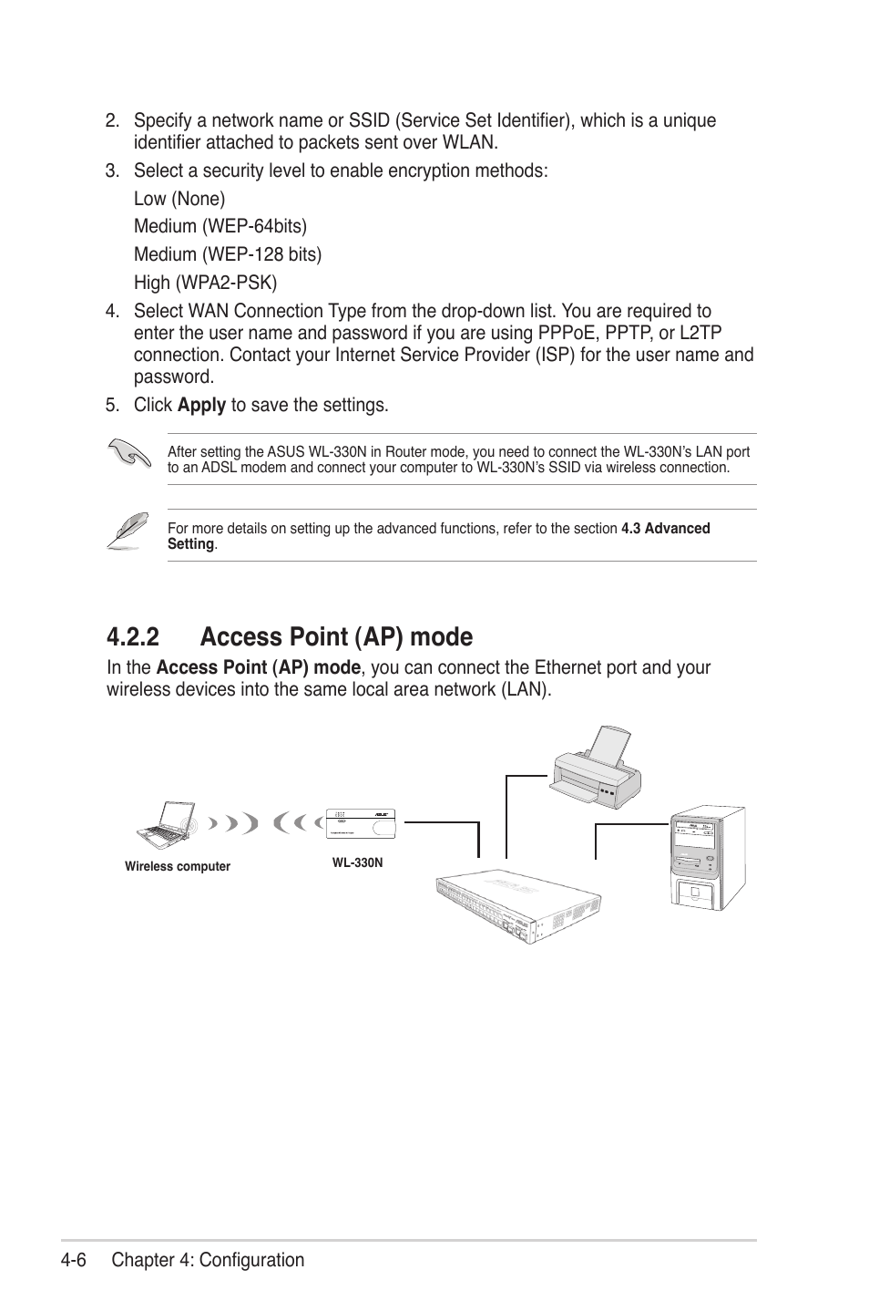 2 access point (ap) mode | Asus WL-330N User Manual | Page 30 / 68