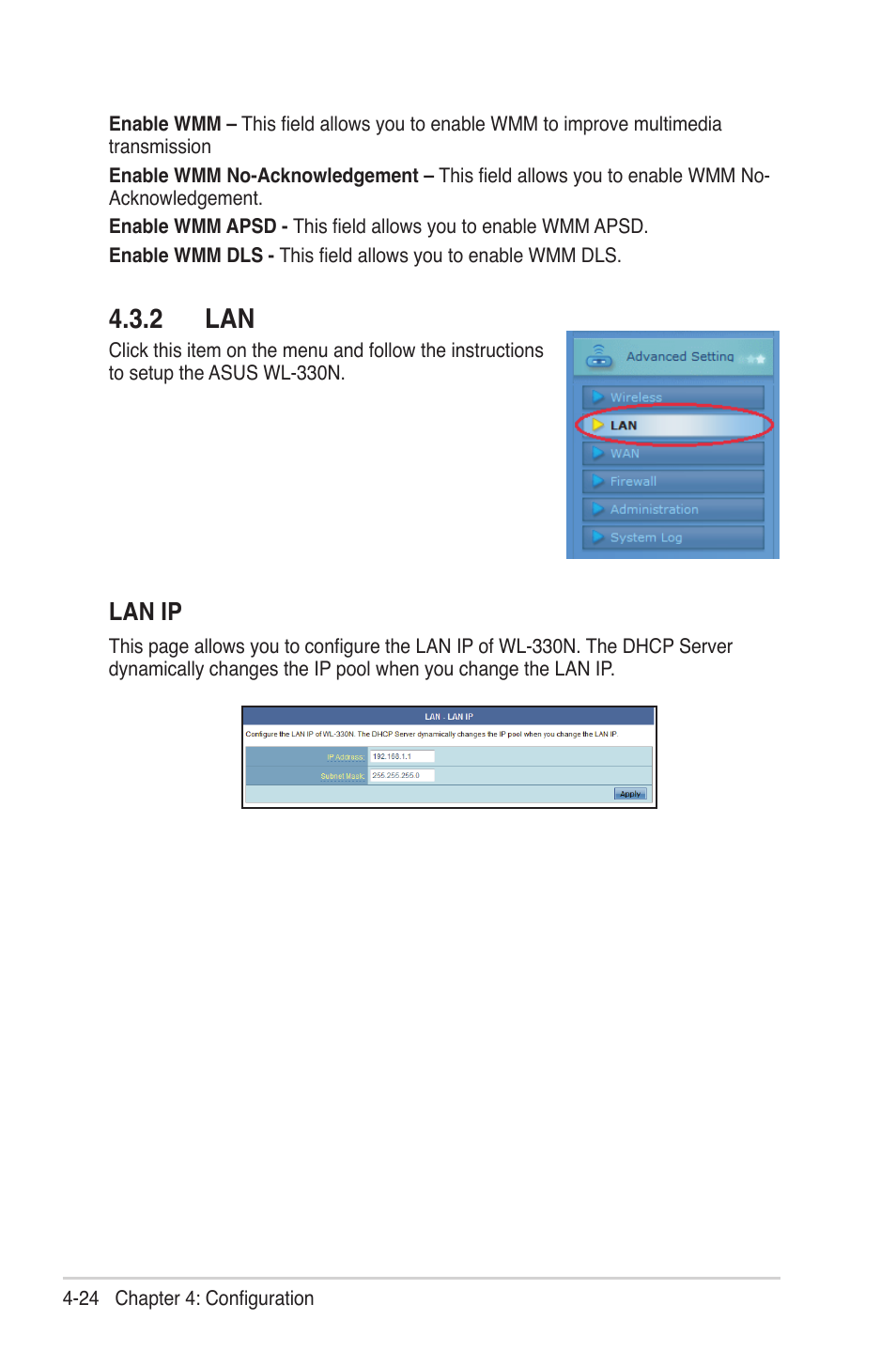 2 lan, Lan ip | Asus WL-330N User Manual | Page 48 / 68