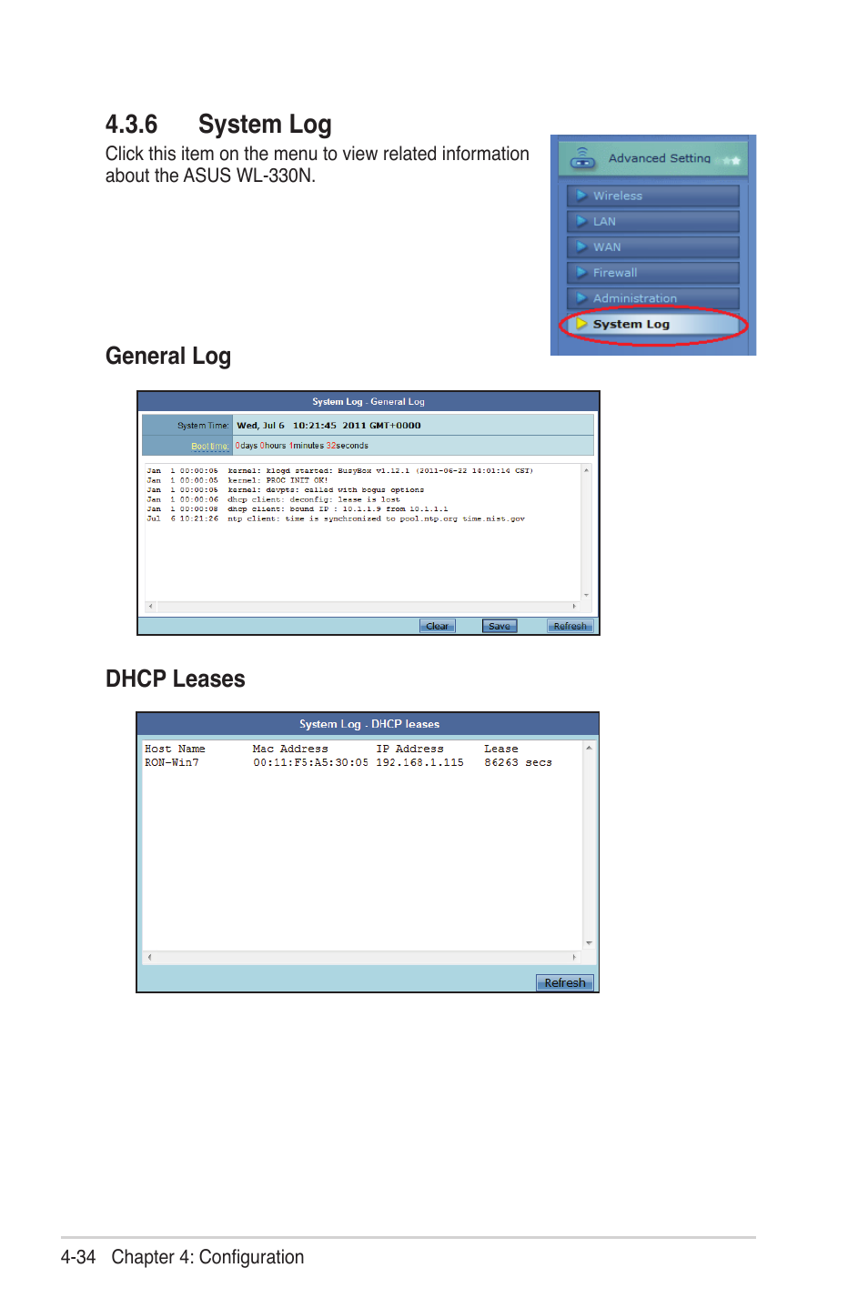 6 system log | Asus WL-330N User Manual | Page 58 / 68