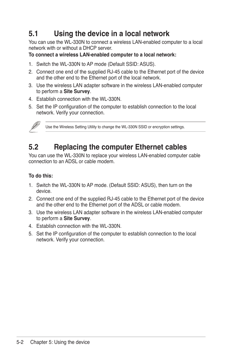 1 using the device in a local network, 2 replacing the computer ethernet cables | Asus WL-330N User Manual | Page 62 / 68