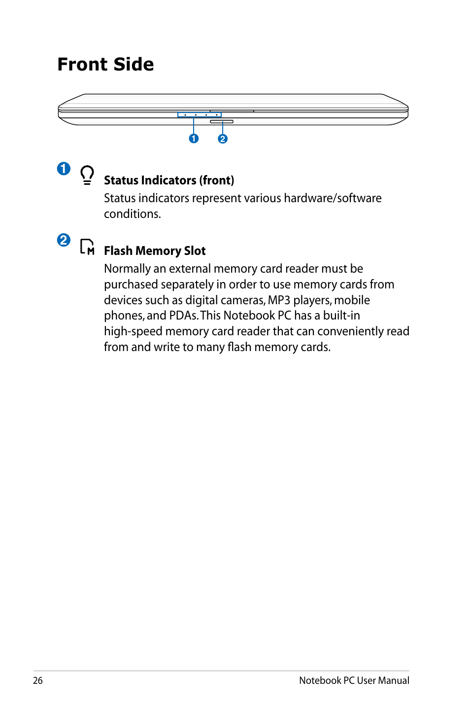 Front side | Asus R701VZ User Manual | Page 26 / 122