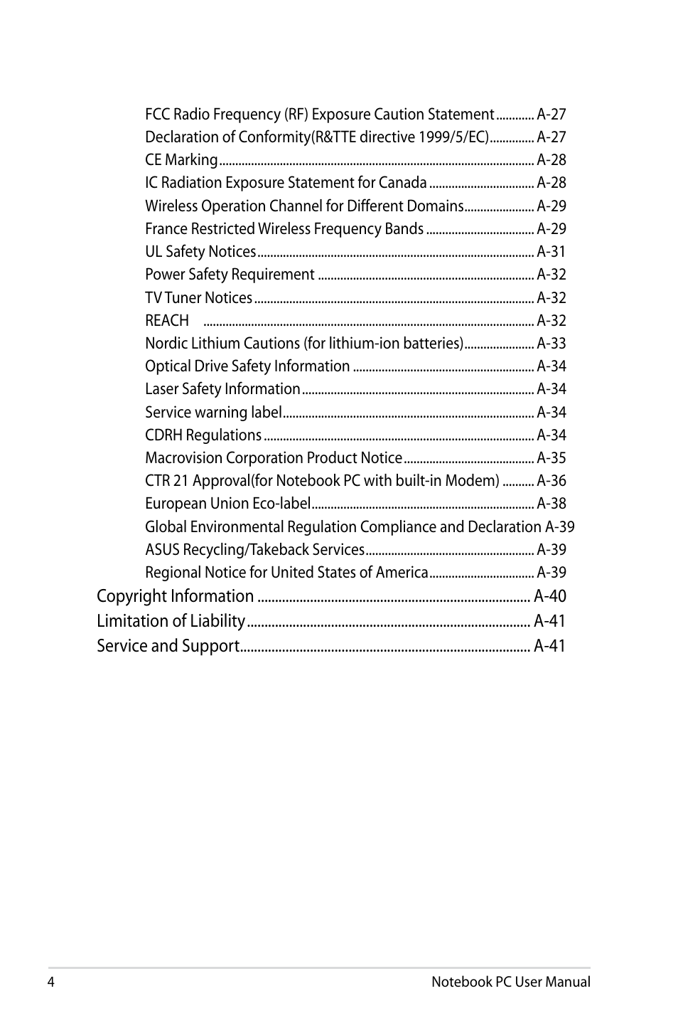 Asus R701VZ User Manual | Page 4 / 122
