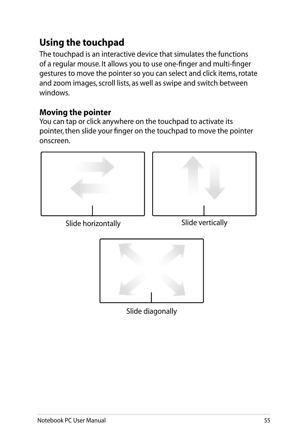 Using the touchpad | Asus R701VZ User Manual | Page 55 / 122