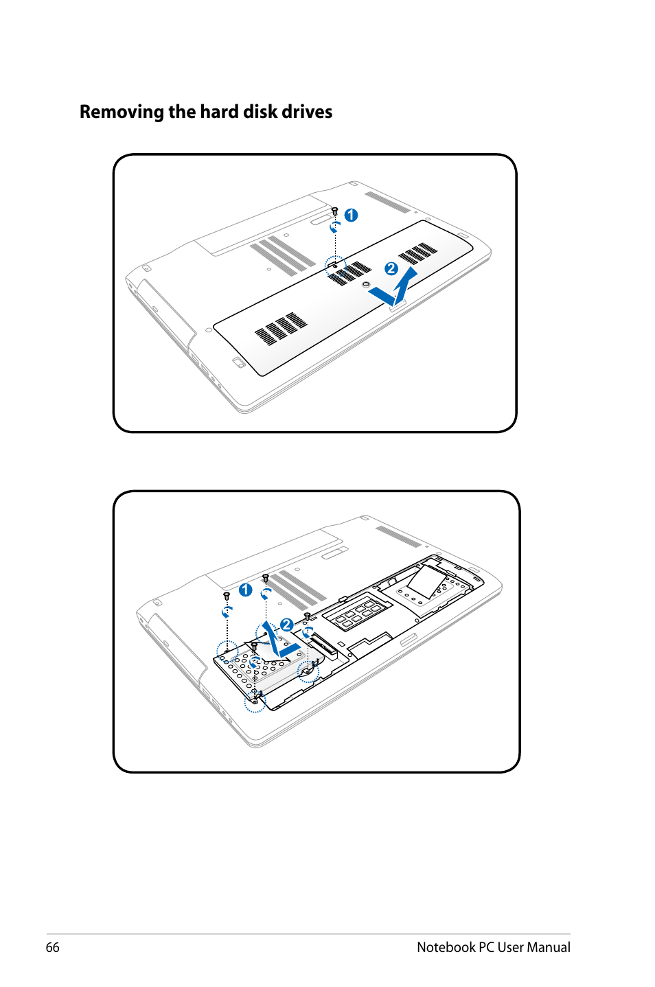 Removing the hard disk drives | Asus R701VZ User Manual | Page 66 / 122