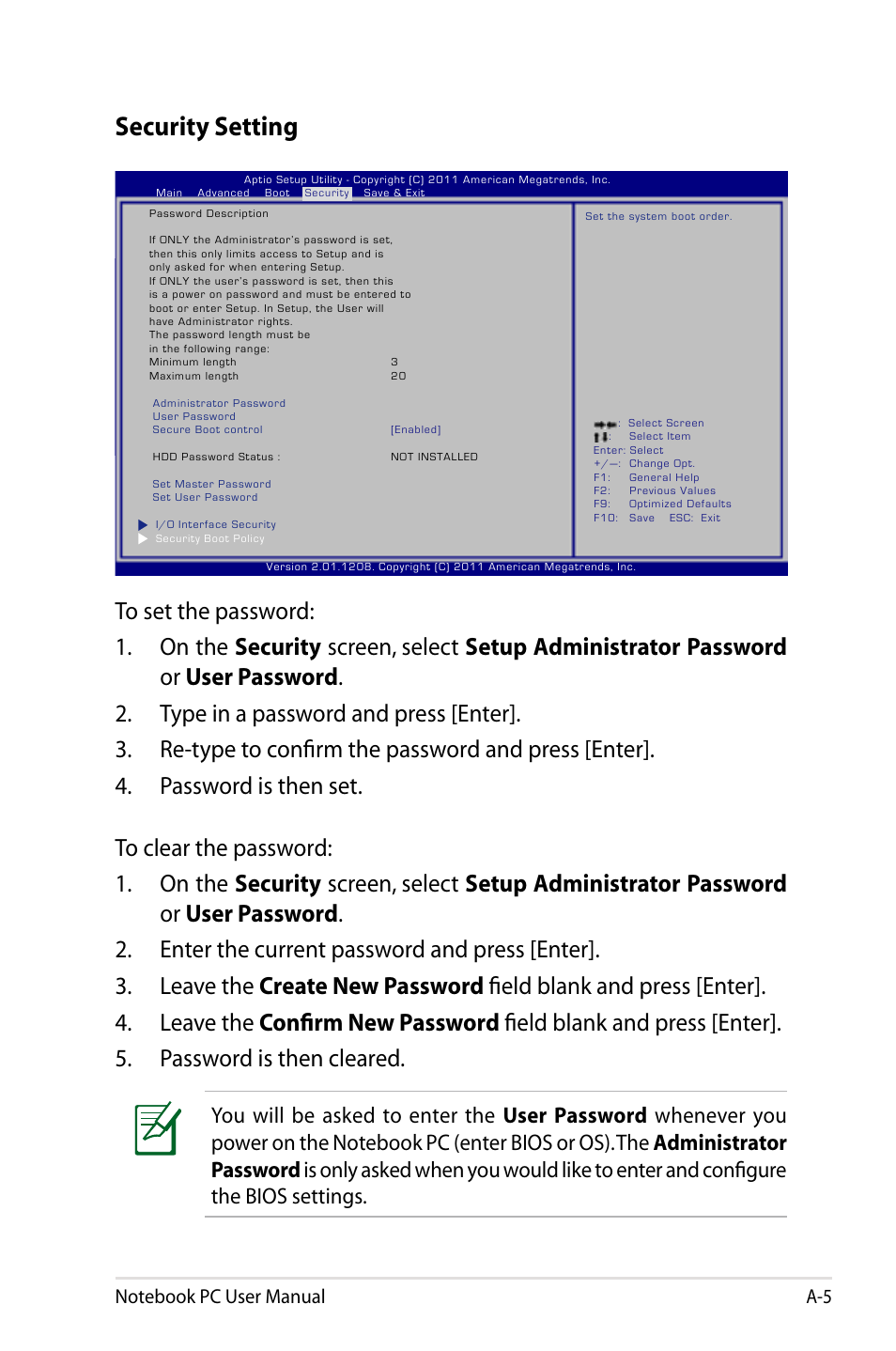 Security setting | Asus R701VZ User Manual | Page 85 / 122