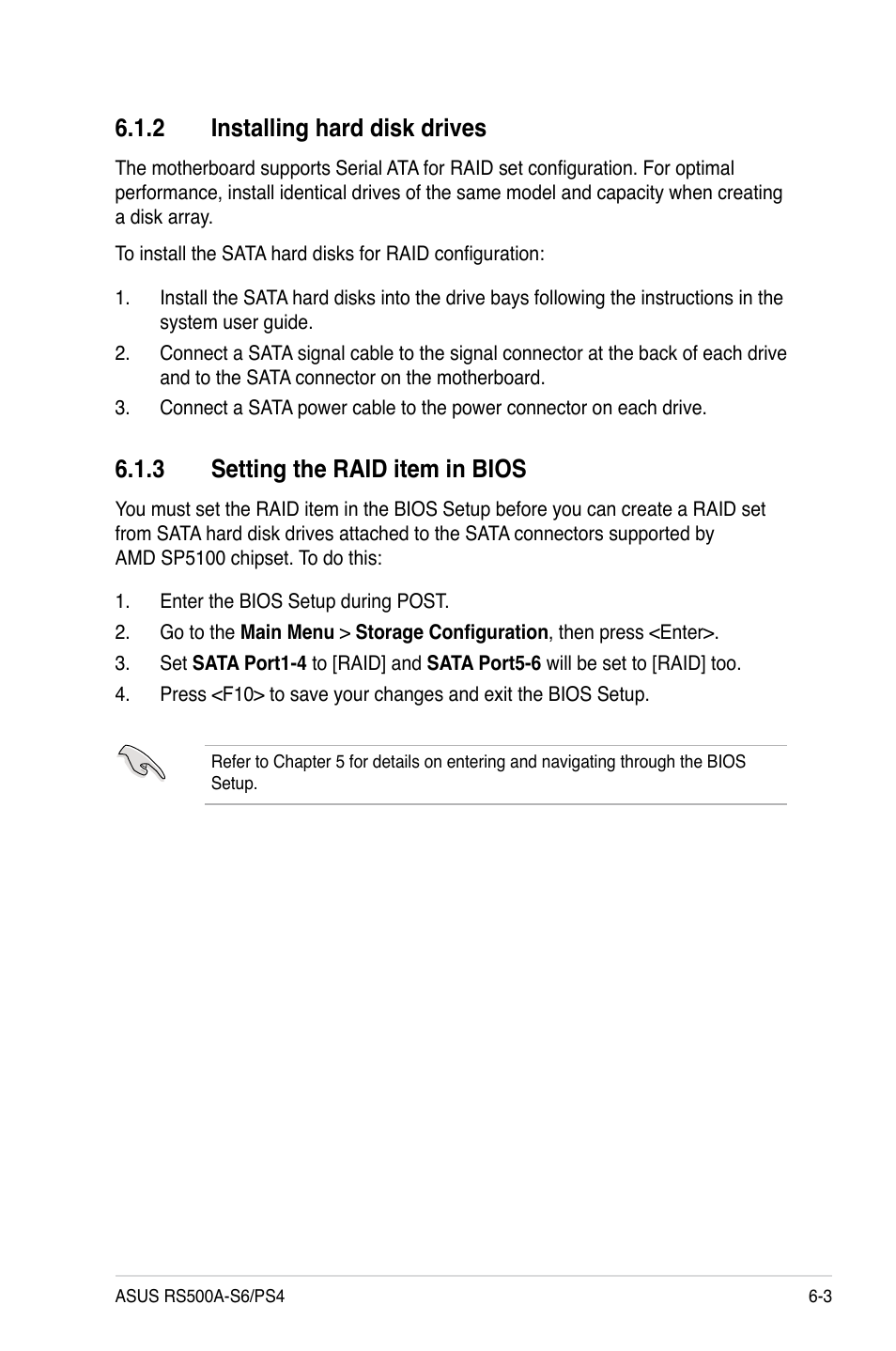 2 installing hard disk drives, 3 setting the raid item in bios, Installing hard disk drives -3 | Setting the raid item in bios -3 | Asus RS500A-S6/PS4 User Manual | Page 107 / 142