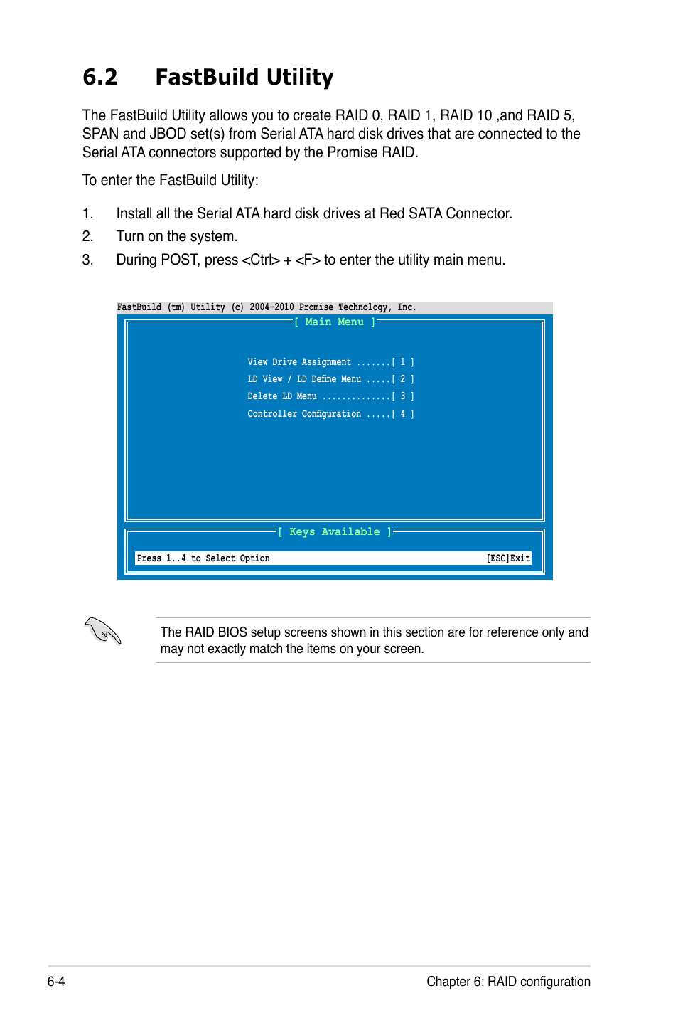 2 fastbuild utility, Fastbuild utility -4 | Asus RS500A-S6/PS4 User Manual | Page 108 / 142