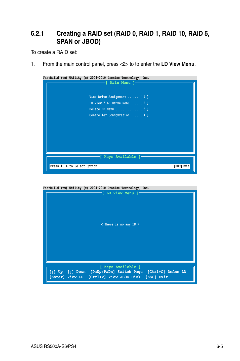 Creating a raid set (raid 0, raid 1, raid 10, Raid 5, span or jbod) -5 | Asus RS500A-S6/PS4 User Manual | Page 109 / 142