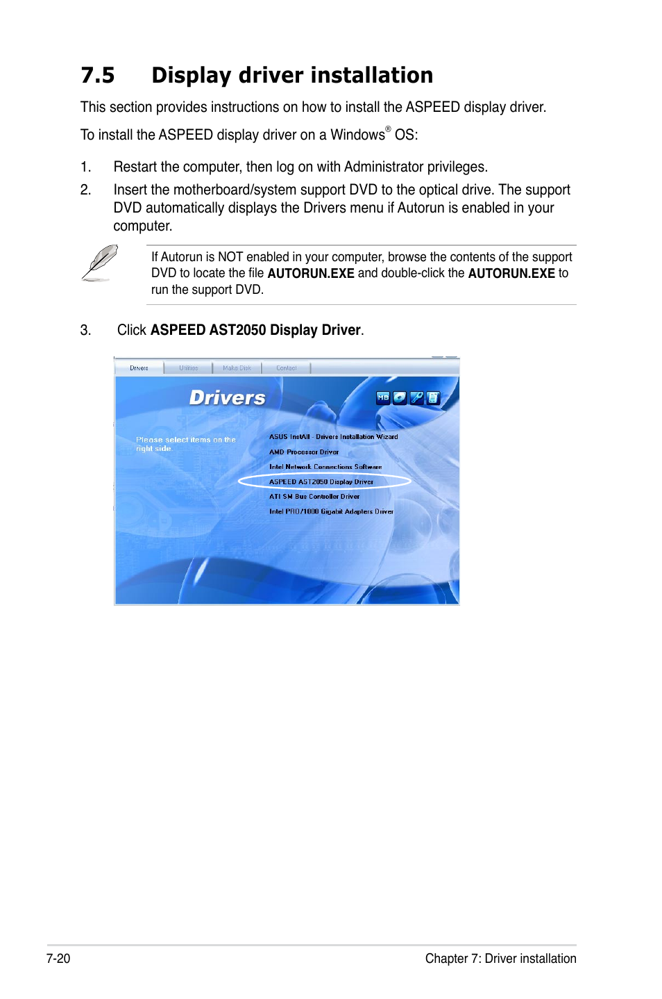 5 display driver installation, Display driver installation -20 | Asus RS500A-S6/PS4 User Manual | Page 138 / 142