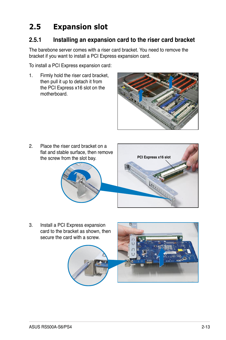 5 expansion slot, Expansion slot -13 2.5.1 | Asus RS500A-S6/PS4 User Manual | Page 31 / 142