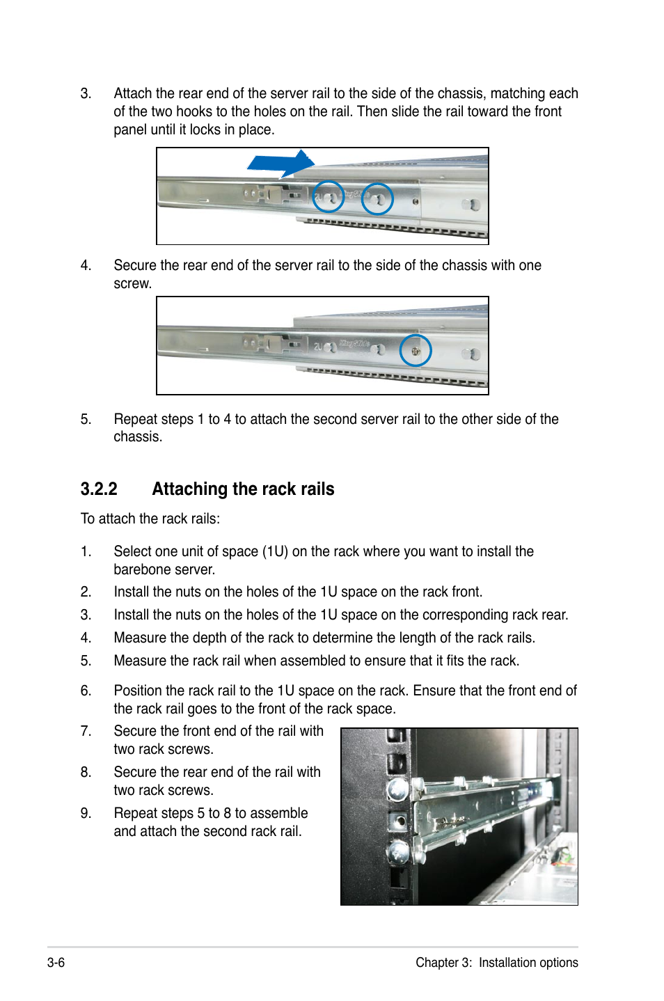 2 attaching the rack rails, Attaching the rack rails -6 | Asus RS500A-S6/PS4 User Manual | Page 46 / 142