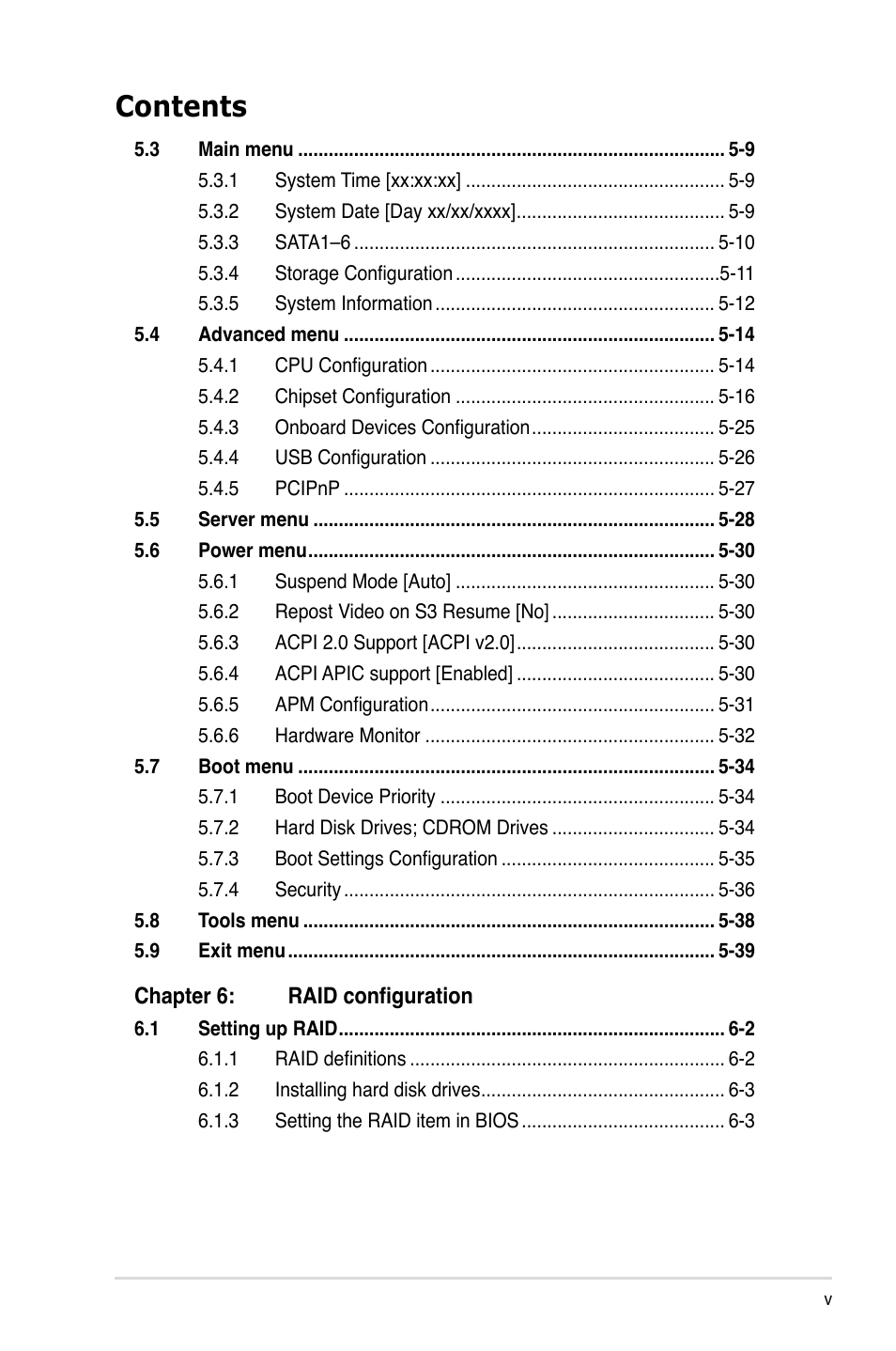 Asus RS500A-S6/PS4 User Manual | Page 5 / 142