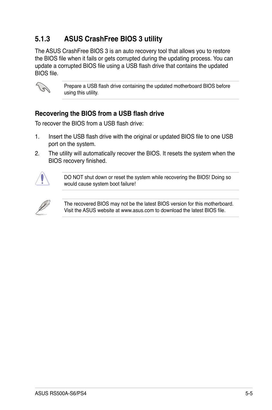 3 asus crashfree bios 3 utility, Asus crashfree bios 3 utility -5 | Asus RS500A-S6/PS4 User Manual | Page 69 / 142