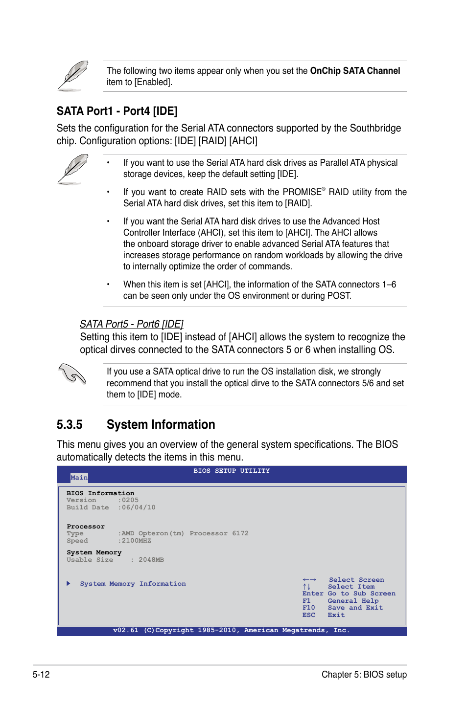 5 system information, System information -12, Sata port1 - port4 [ide | Asus RS500A-S6/PS4 User Manual | Page 76 / 142