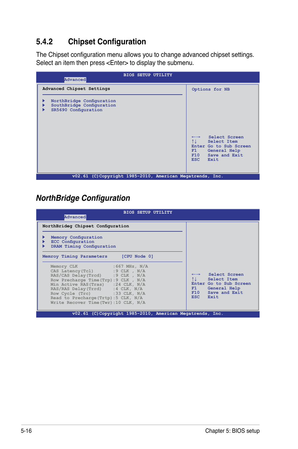 2 chipset configuration, Chipset configuration -16, Northbridge configuration | 16 chapter 5: bios setup | Asus RS500A-S6/PS4 User Manual | Page 80 / 142