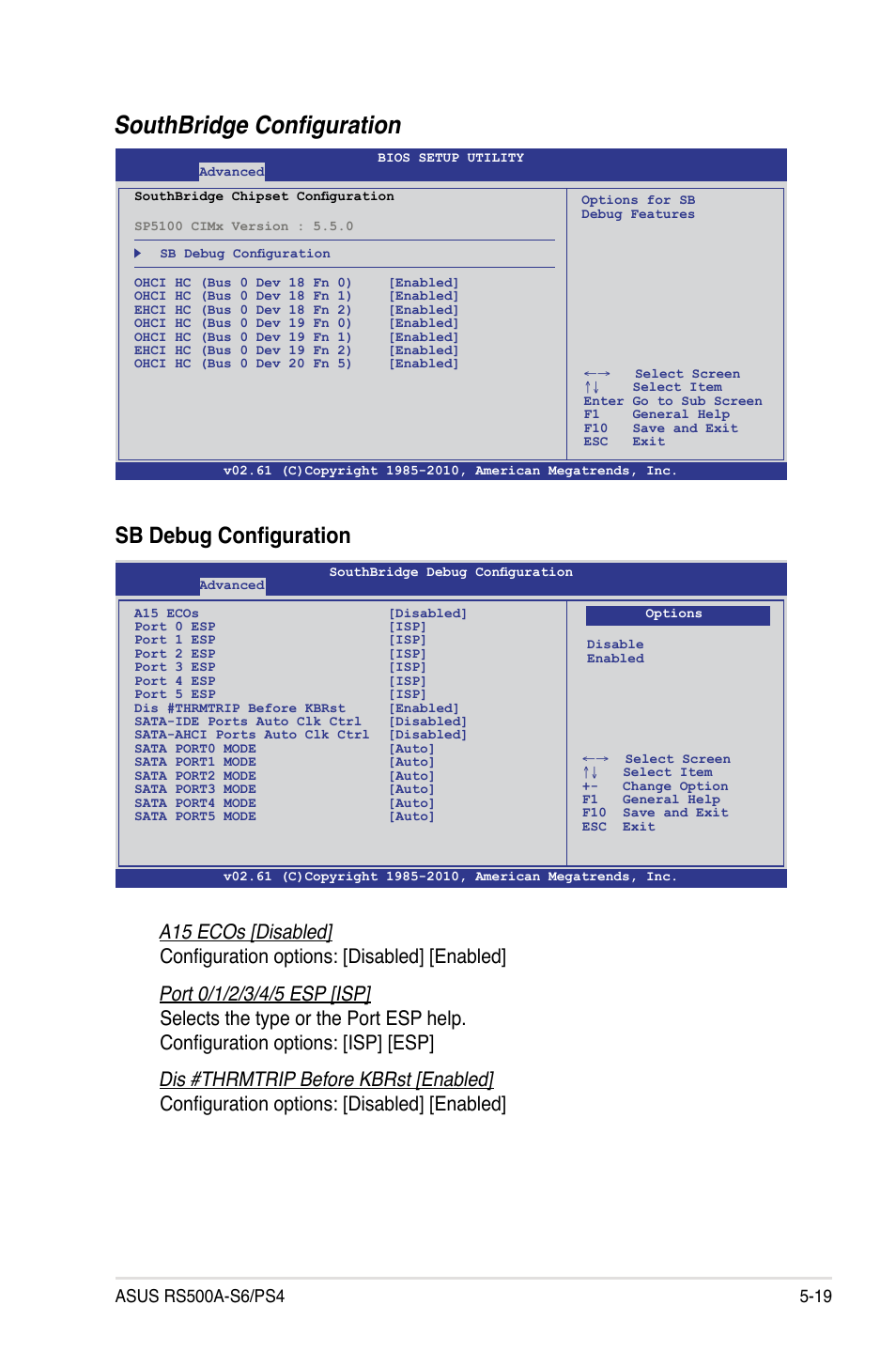 Southbridge configuration, Sb debug configuration | Asus RS500A-S6/PS4 User Manual | Page 83 / 142