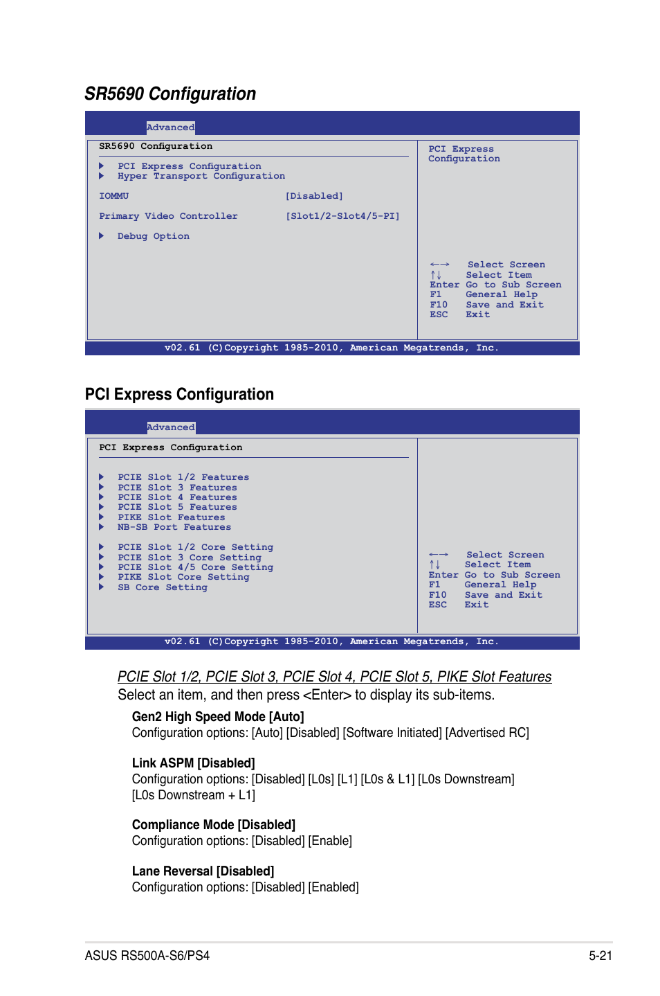 Sr5690 configuration, Pci express configuration | Asus RS500A-S6/PS4 User Manual | Page 85 / 142