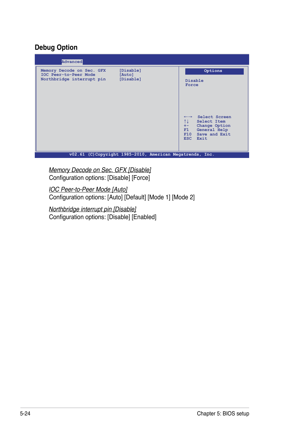 Debug option | Asus RS500A-S6/PS4 User Manual | Page 88 / 142
