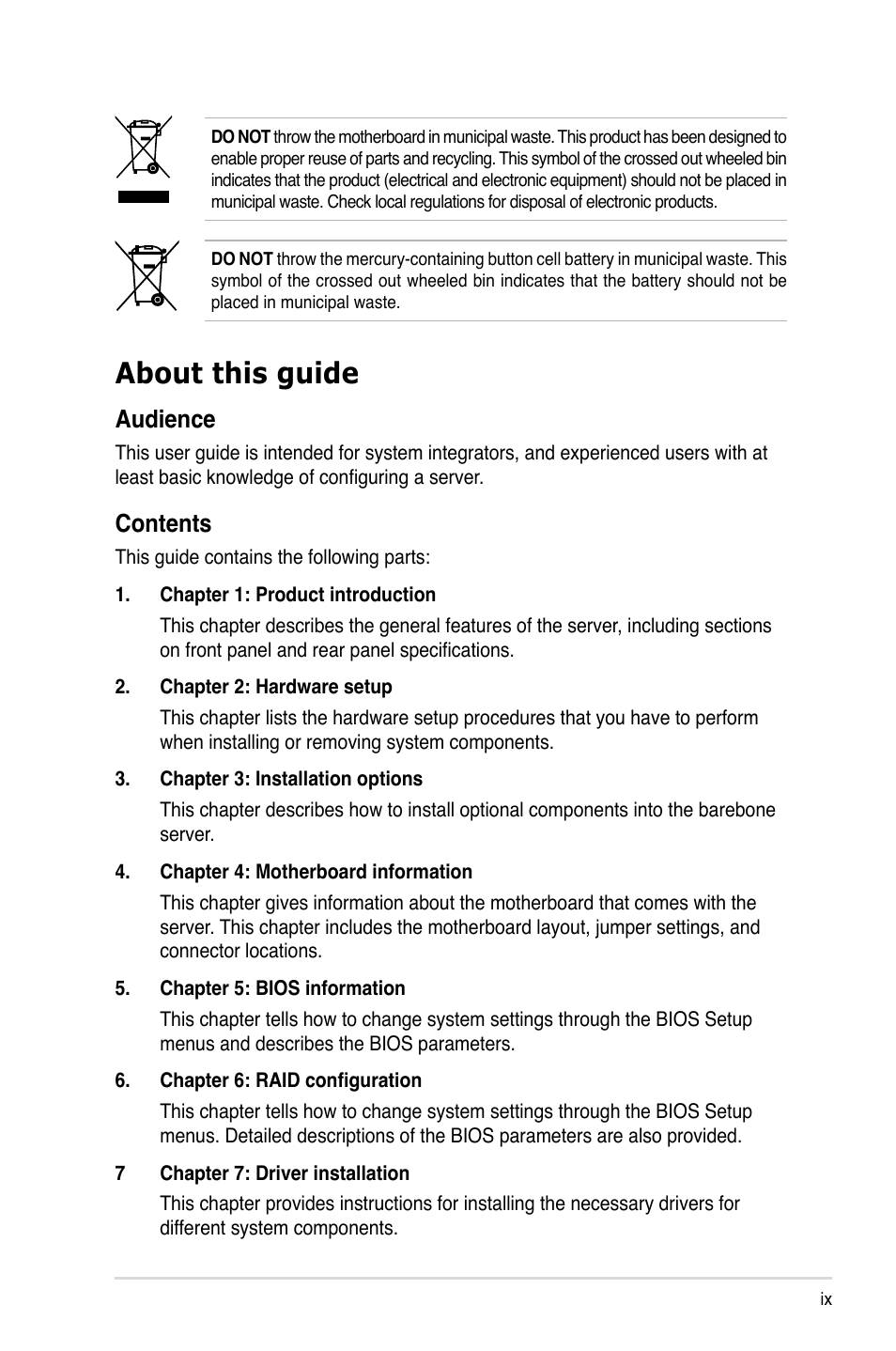 Asus RS500A-S6/PS4 User Manual | Page 9 / 142