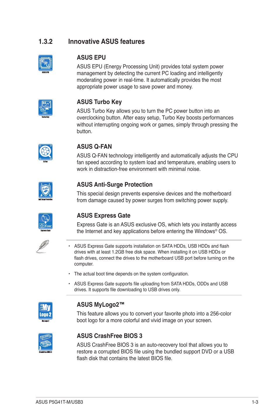 2 innovative asus features, Innovative asus features -3 | Asus P5G41T-M/USB3 User Manual | Page 13 / 62