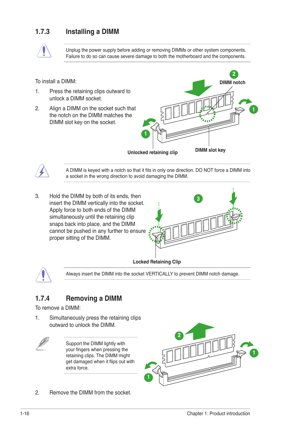 3 installing a dimm, 4 removing a dimm, Installing a dimm -16 | Removing a dimm -16 | Asus P5G41T-M/USB3 User Manual | Page 26 / 62