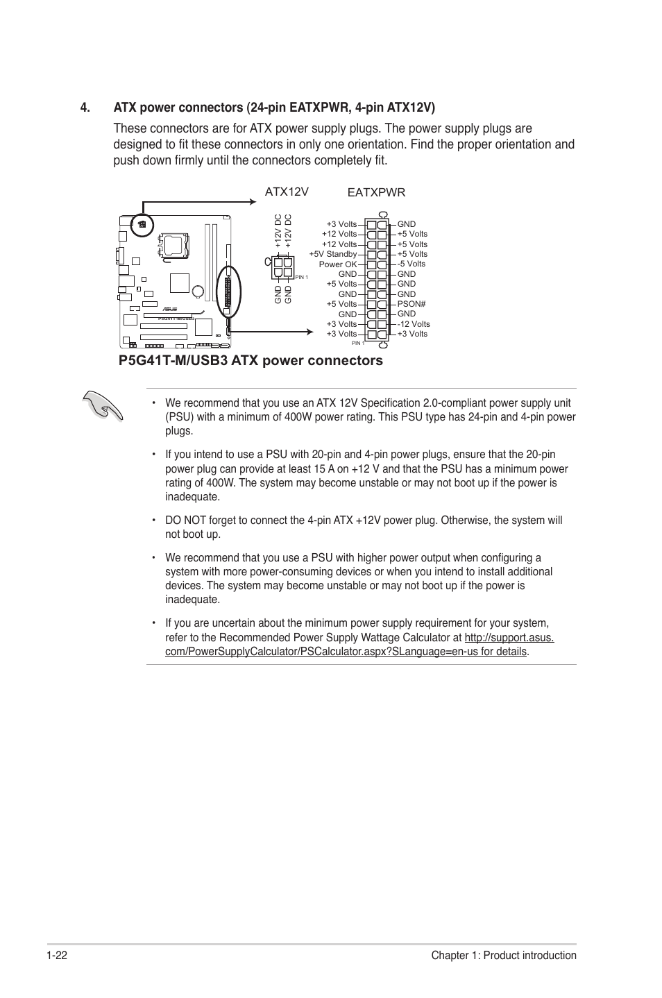 P5g41t-m/usb3 atx power connectors | Asus P5G41T-M/USB3 User Manual | Page 32 / 62