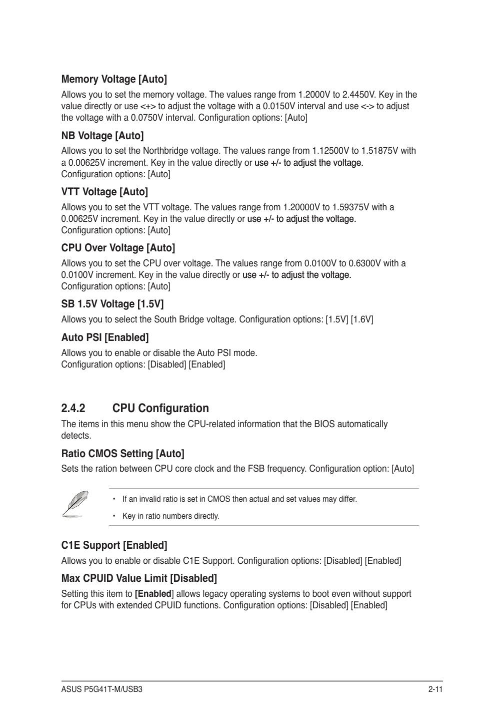 2 cpu configuration, Cpu configuration -11 | Asus P5G41T-M/USB3 User Manual | Page 49 / 62