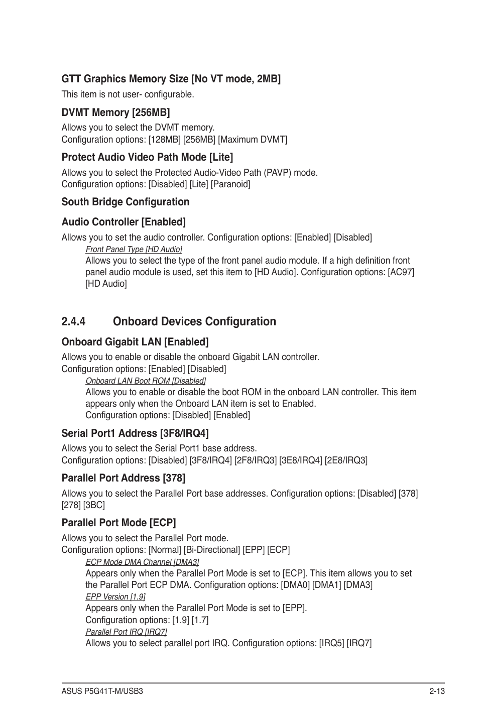 4 onboard devices configuration, Onboard devices configuration -13 | Asus P5G41T-M/USB3 User Manual | Page 51 / 62