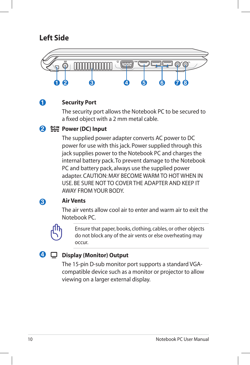 Left side | Asus UL80V User Manual | Page 10 / 26