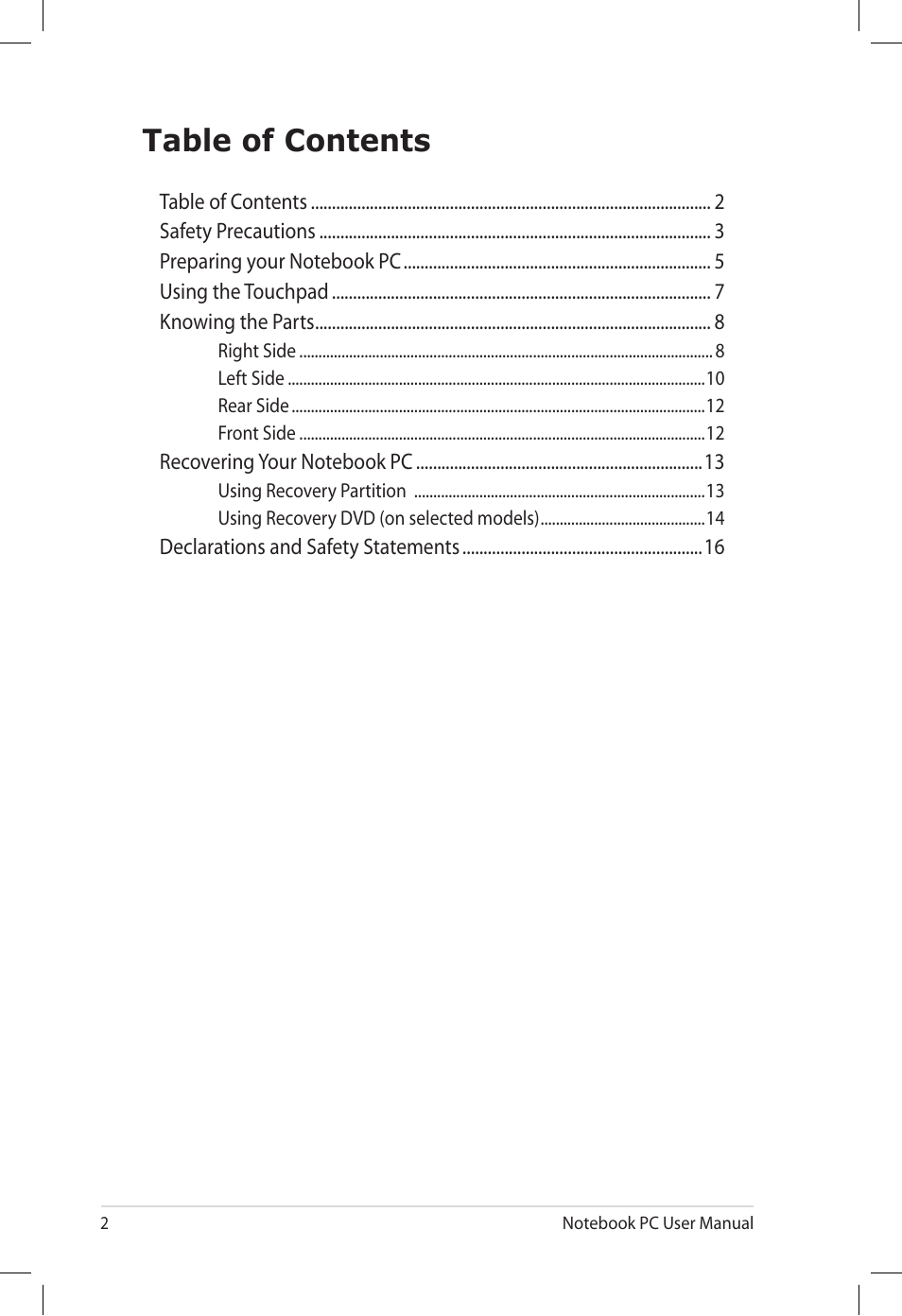 Asus UL80V User Manual | Page 2 / 26