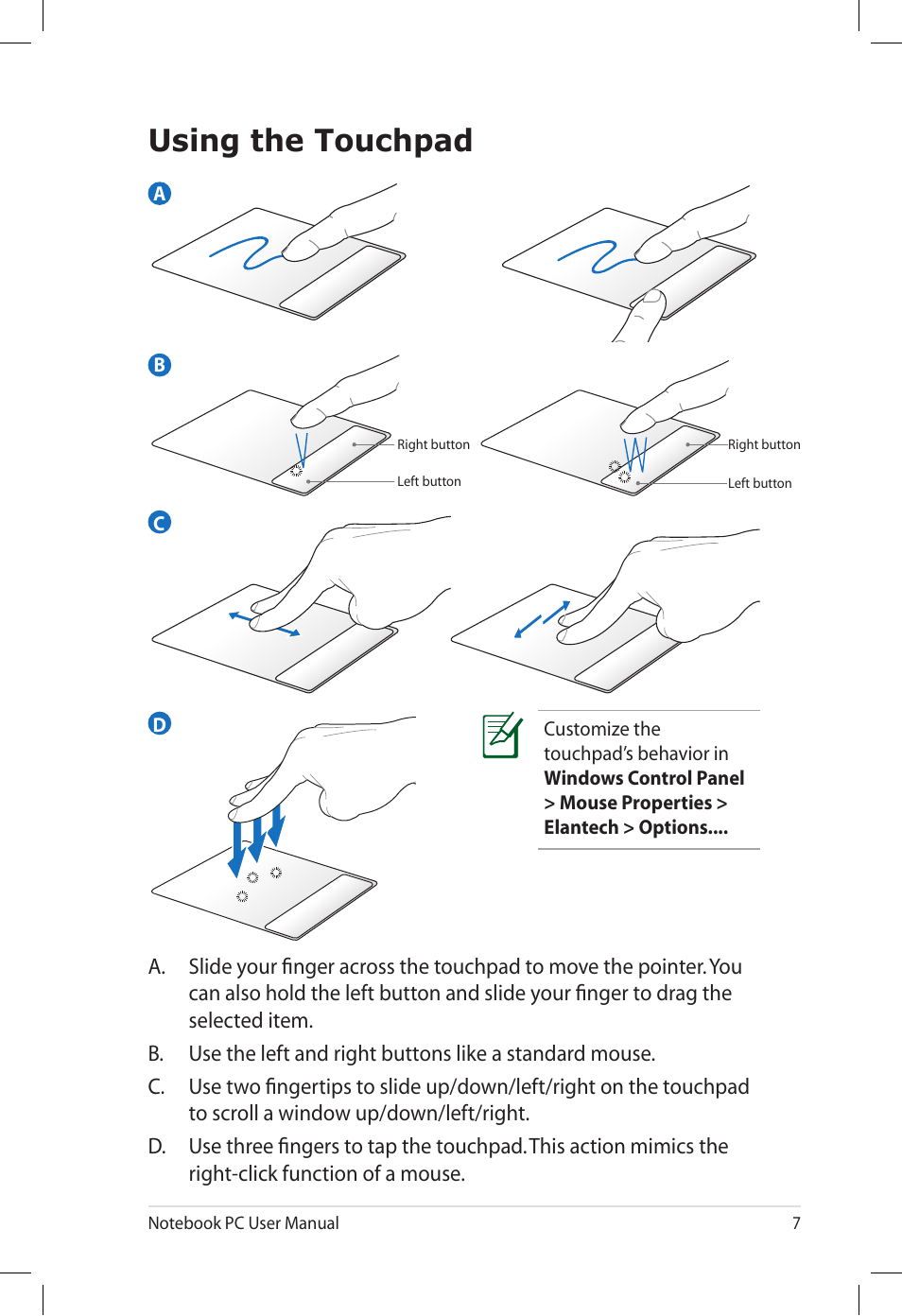 Using the touchpad | Asus UL80V User Manual | Page 7 / 26