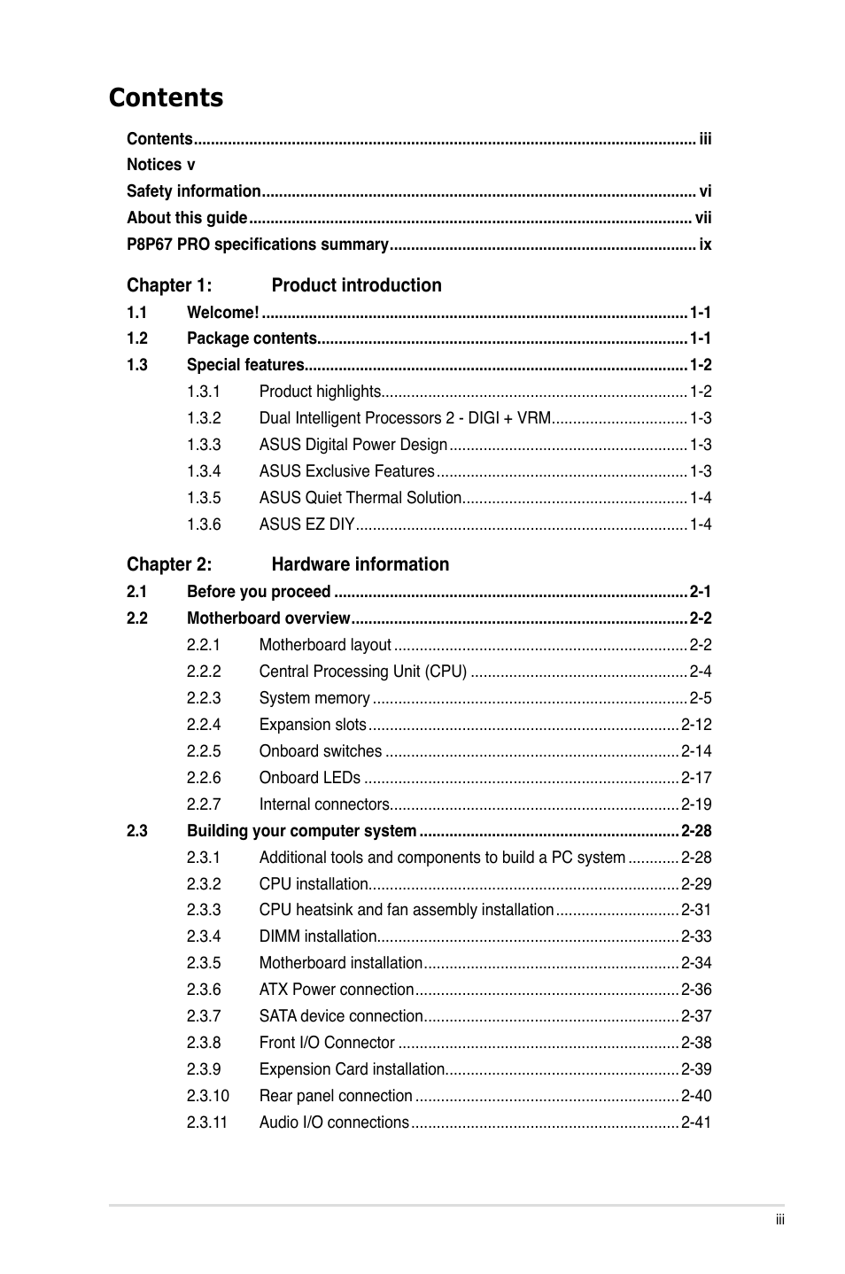 Asus P8P67 PRO User Manual | Page 3 / 132