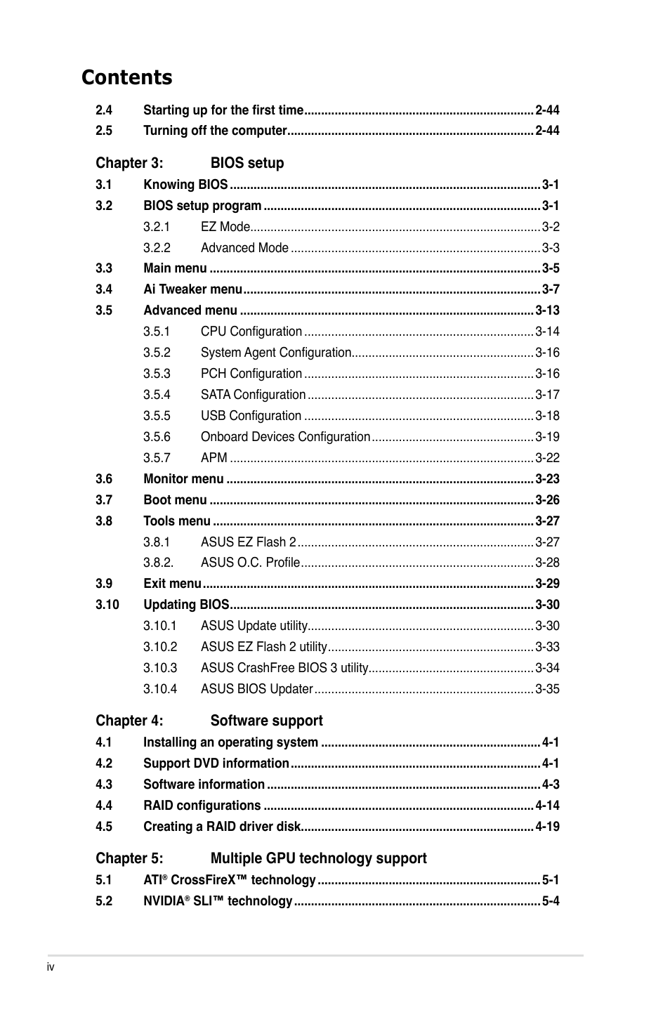 Asus P8P67 PRO User Manual | Page 4 / 132