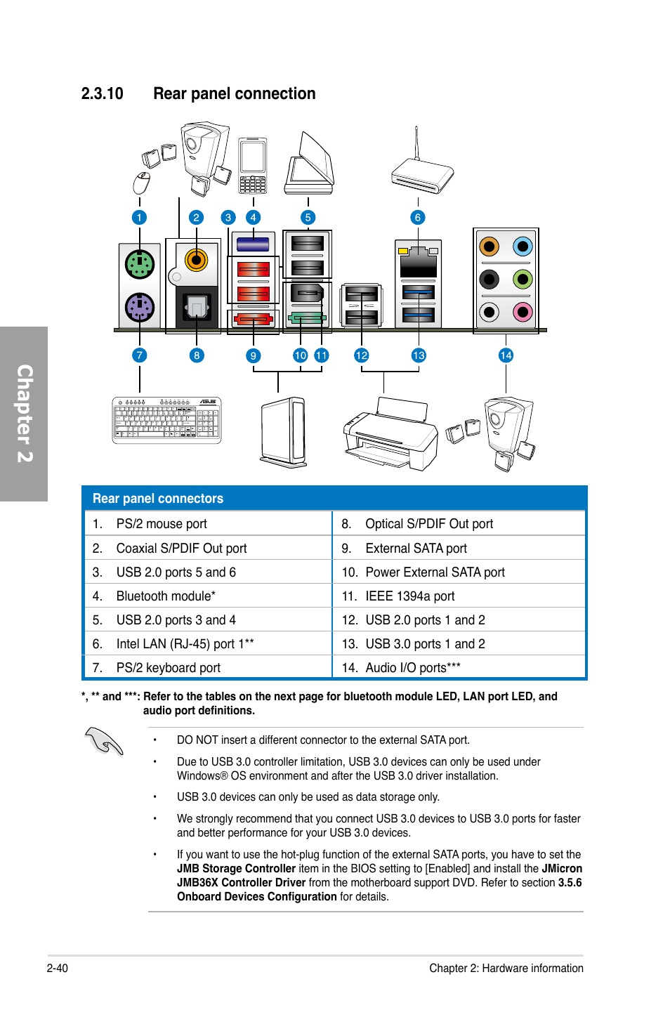 Chapter 2, 10 rear panel connection | Asus P8P67 PRO User Manual | Page 58 / 132