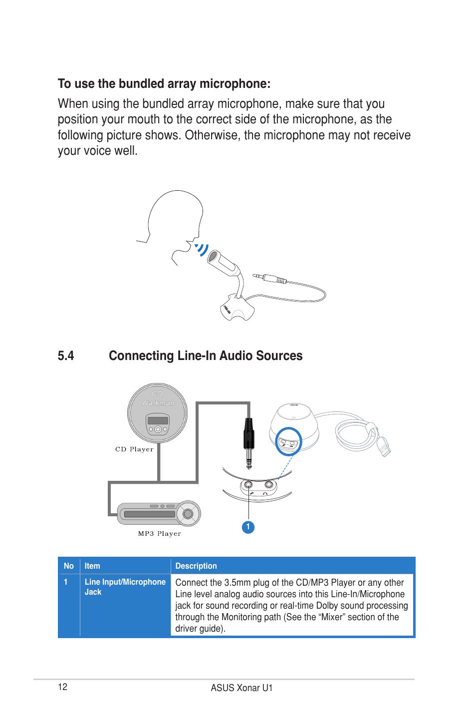 4 connecting line-in audio sources, Connecting line-in audio sources | Asus Xonar U1 User Manual | Page 18 / 48