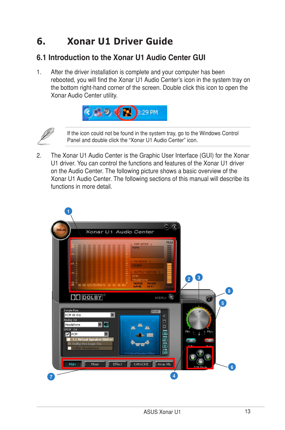 Xonar u1 driver guide, 1 introduction to the xonar u1 audio center gui | Asus Xonar U1 User Manual | Page 19 / 48